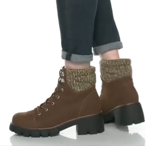 NWOT MIA 'Catalin' Vegan Leather Knit Cuff Lace Up Ankle Boots in Black Sz. 8 - Picture 12 of 15